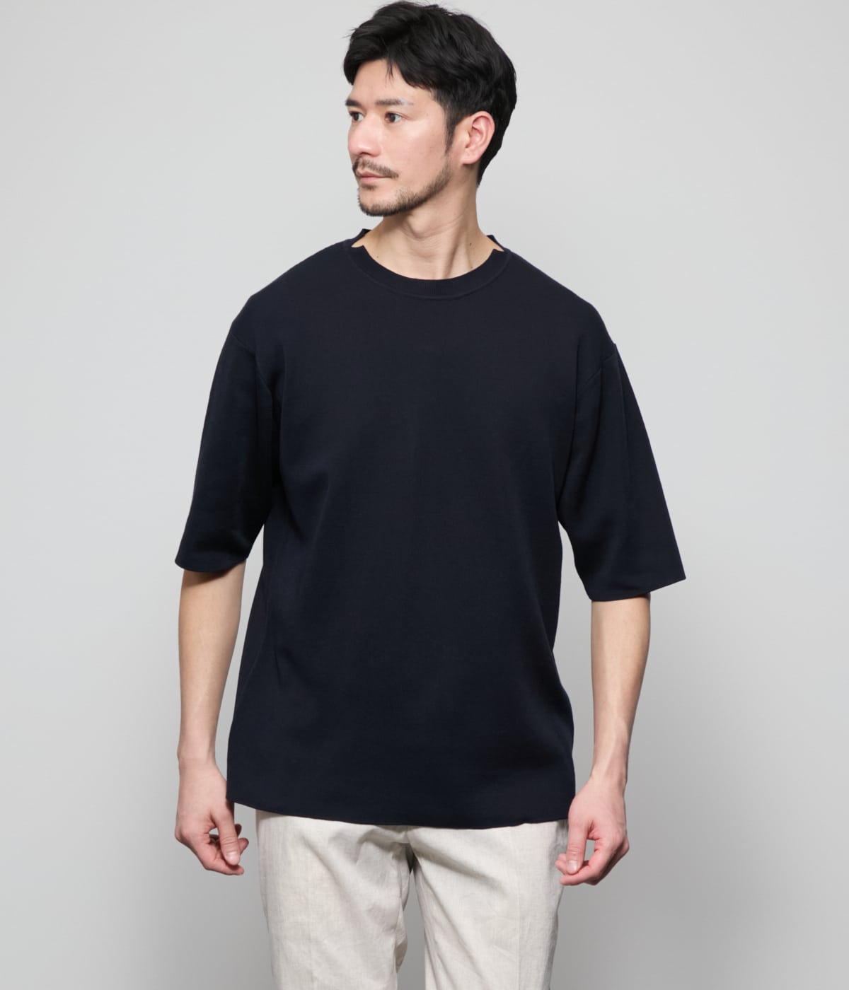【UCT】海軍ニット無地Tシャツ