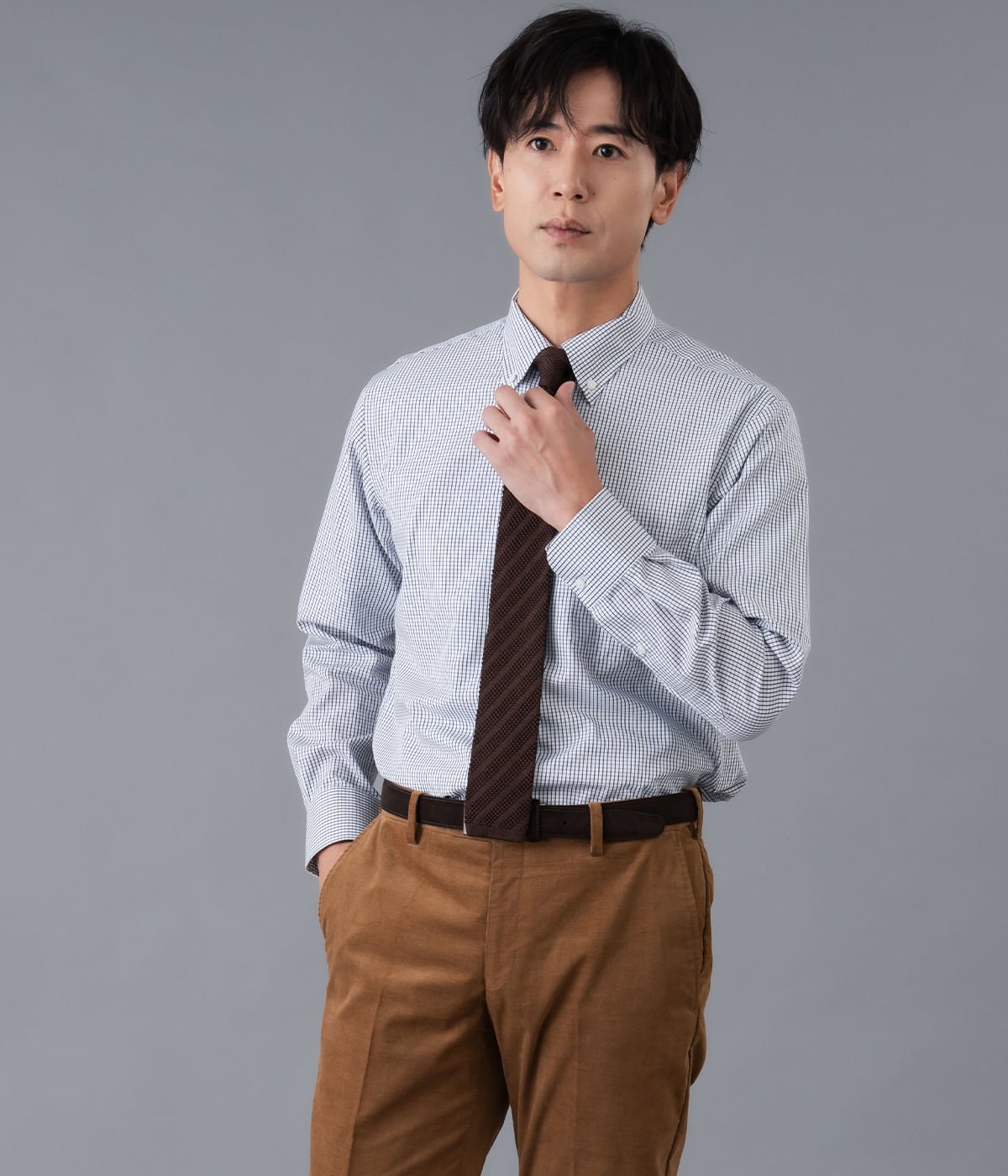 NY CARE FREE グラフチェック 長袖ショートボタンダウンシャツ