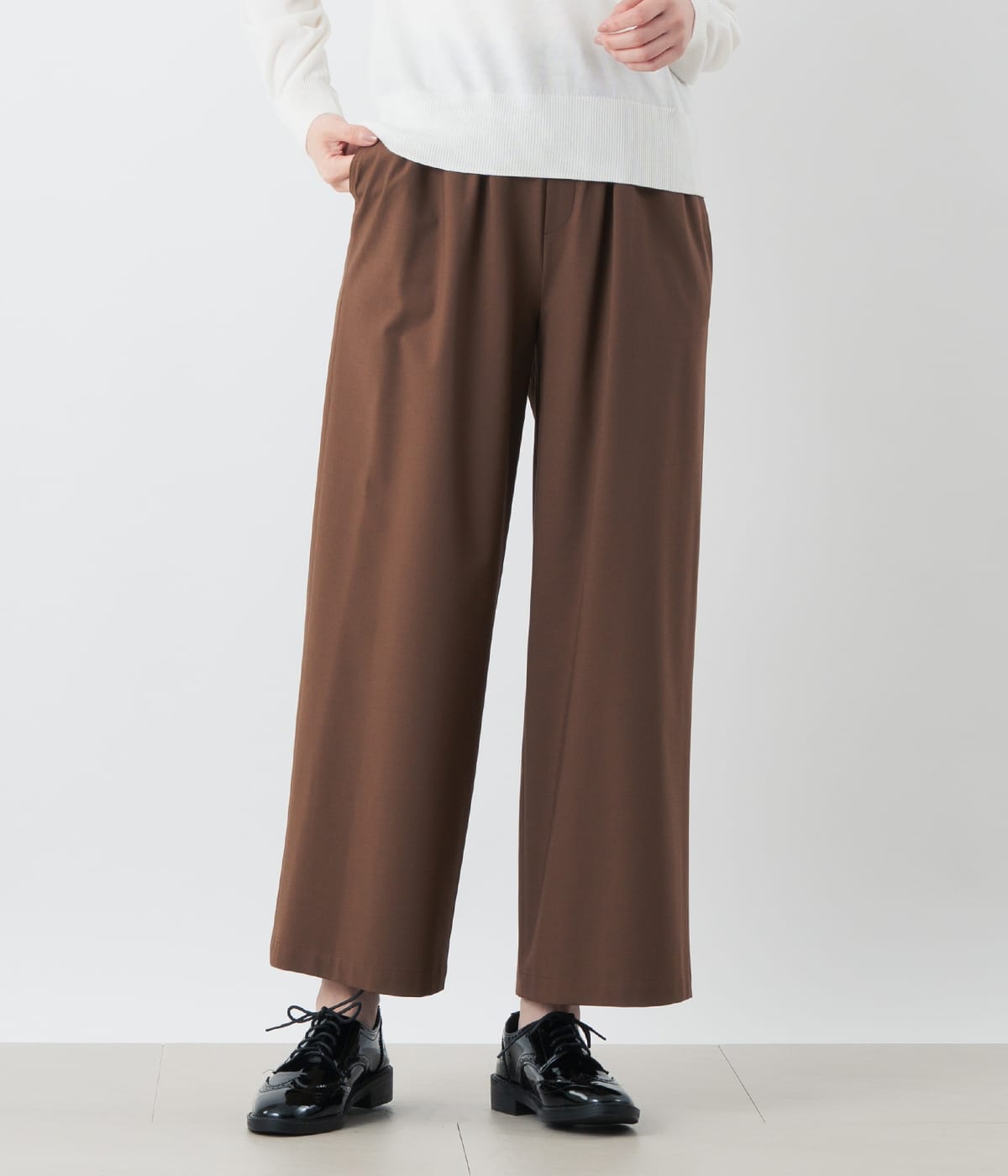 【L】ポリエステルレーヨン ドロストワイドパンツ
