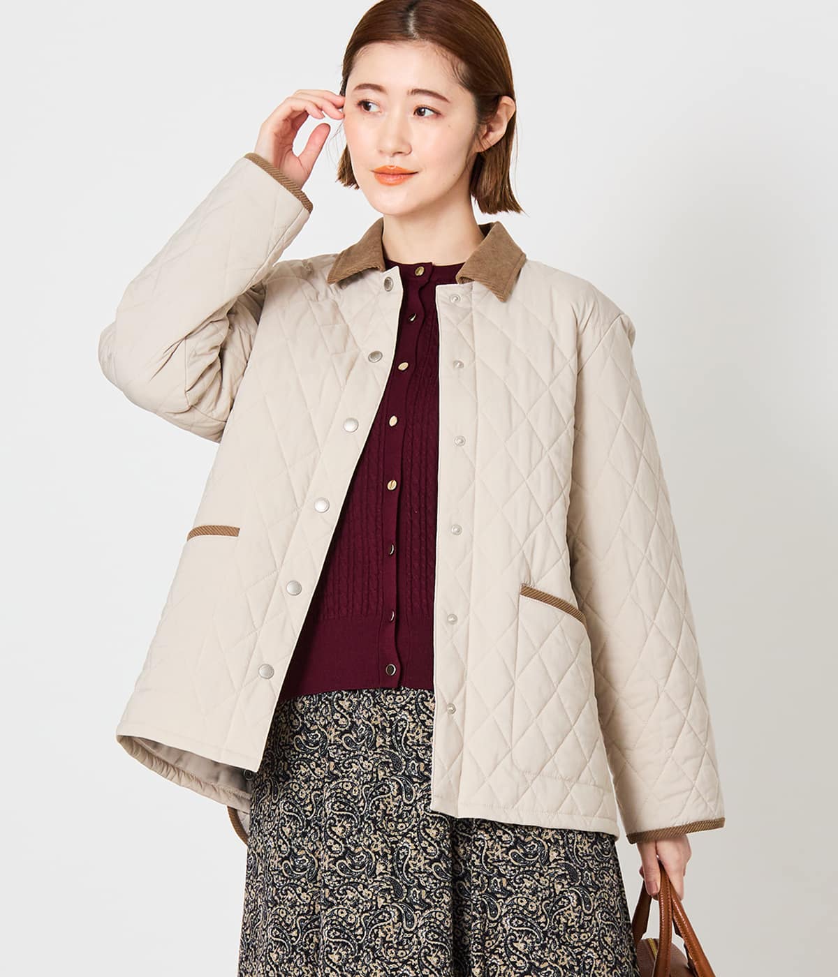 【L】【撥水】ストレッチナイロン キルティングショートコート