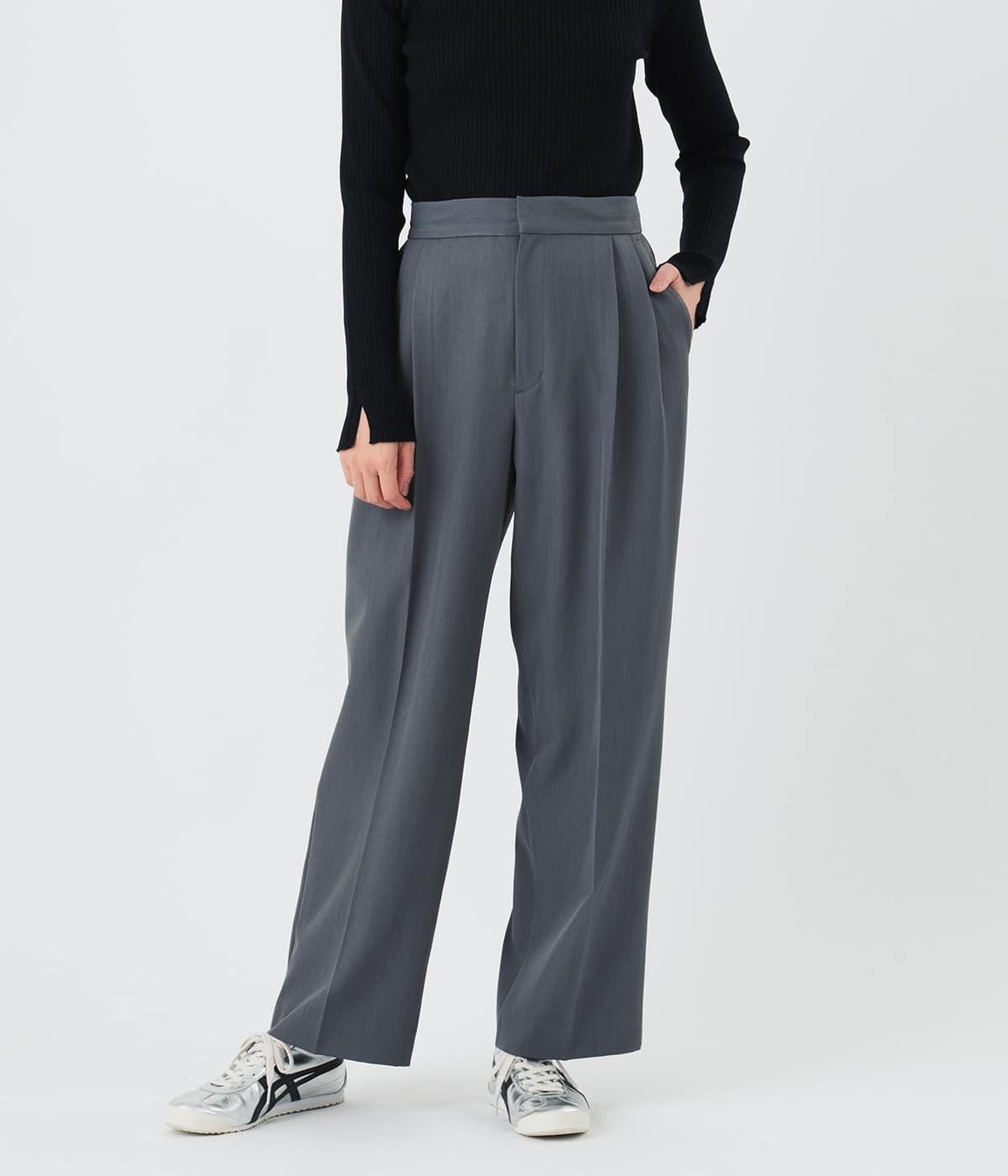 手洗い可能】2タックストレートパンツ レディース ウールライクツイル