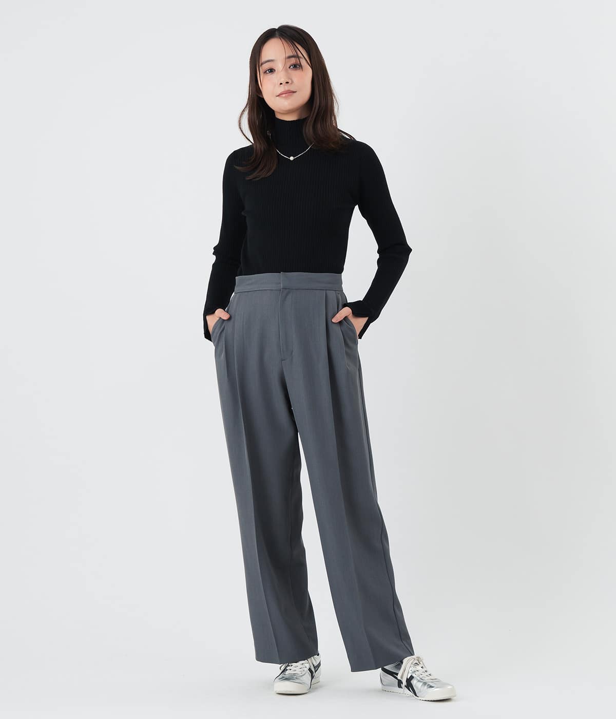 手洗い可能】2タックストレートパンツ レディース ウールライクツイル