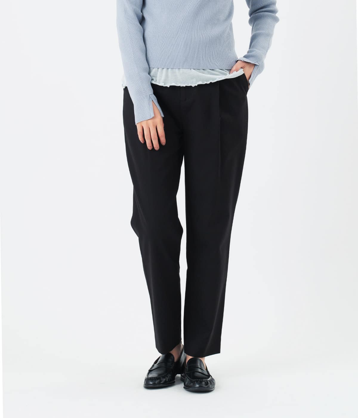ワンタックチノパンツ レディース コットンレーヨンツイル