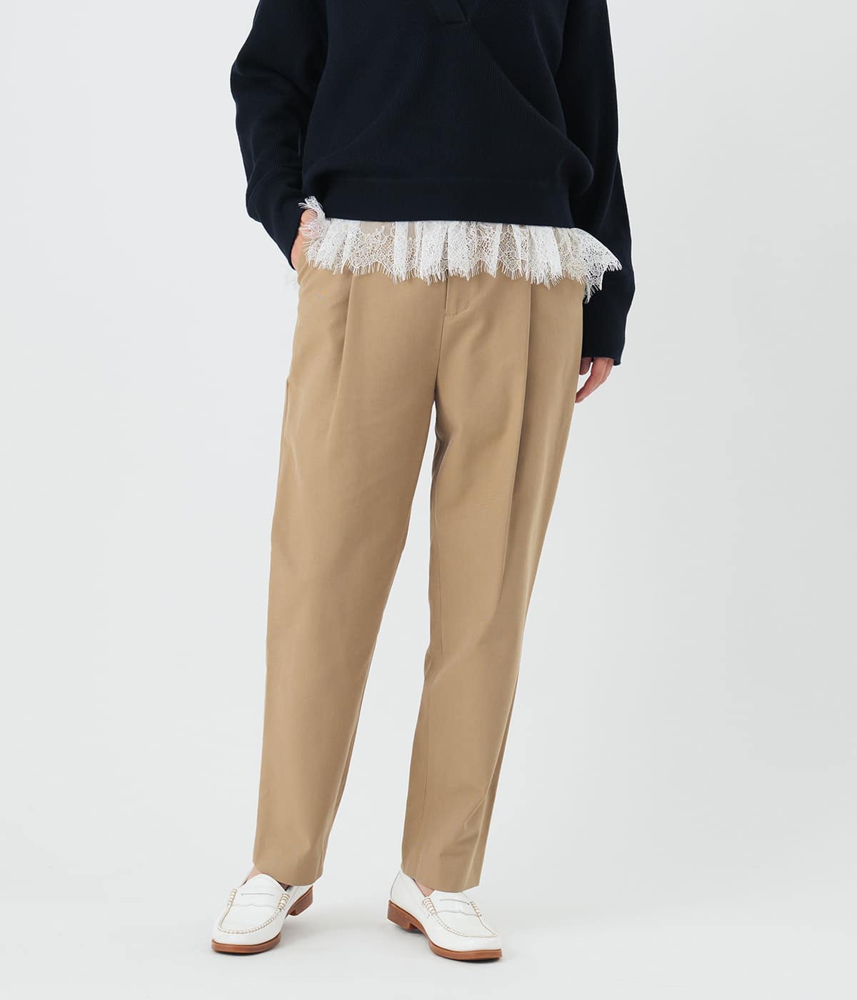 ワンタックチノパンツ レディース コットンレーヨンツイル