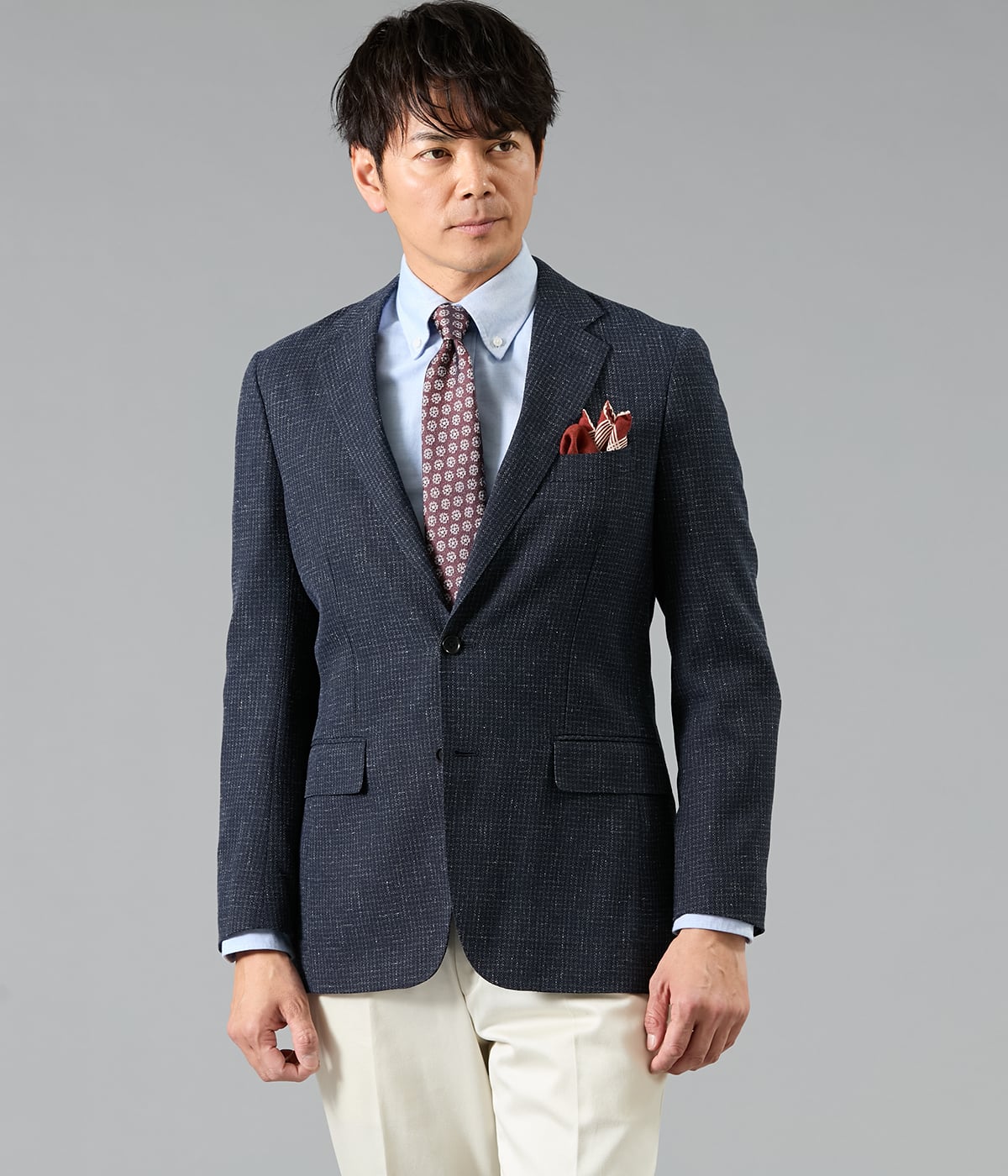 三者混メッシュ サマーツィード チェック ジャケット