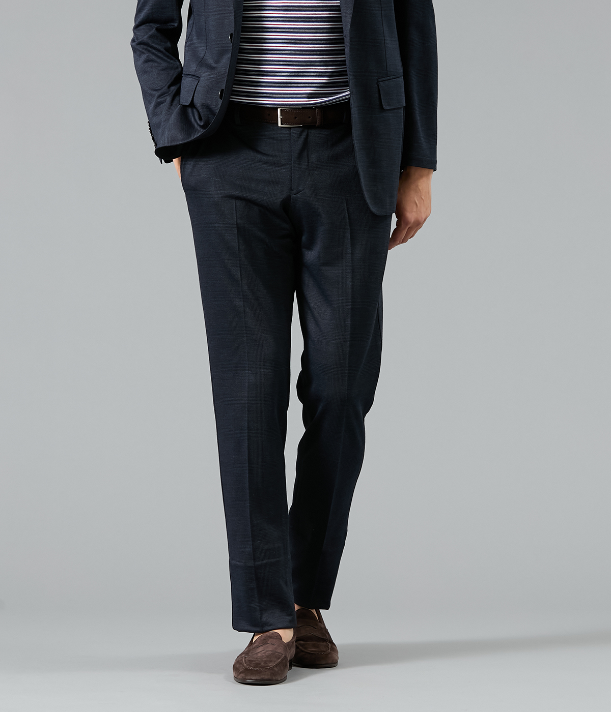 【ウォッシャブル・ストレッチ】MOVING COMFORT グレンチェック ジャージー ウエストアジャストパンツ(セットアップ対応)