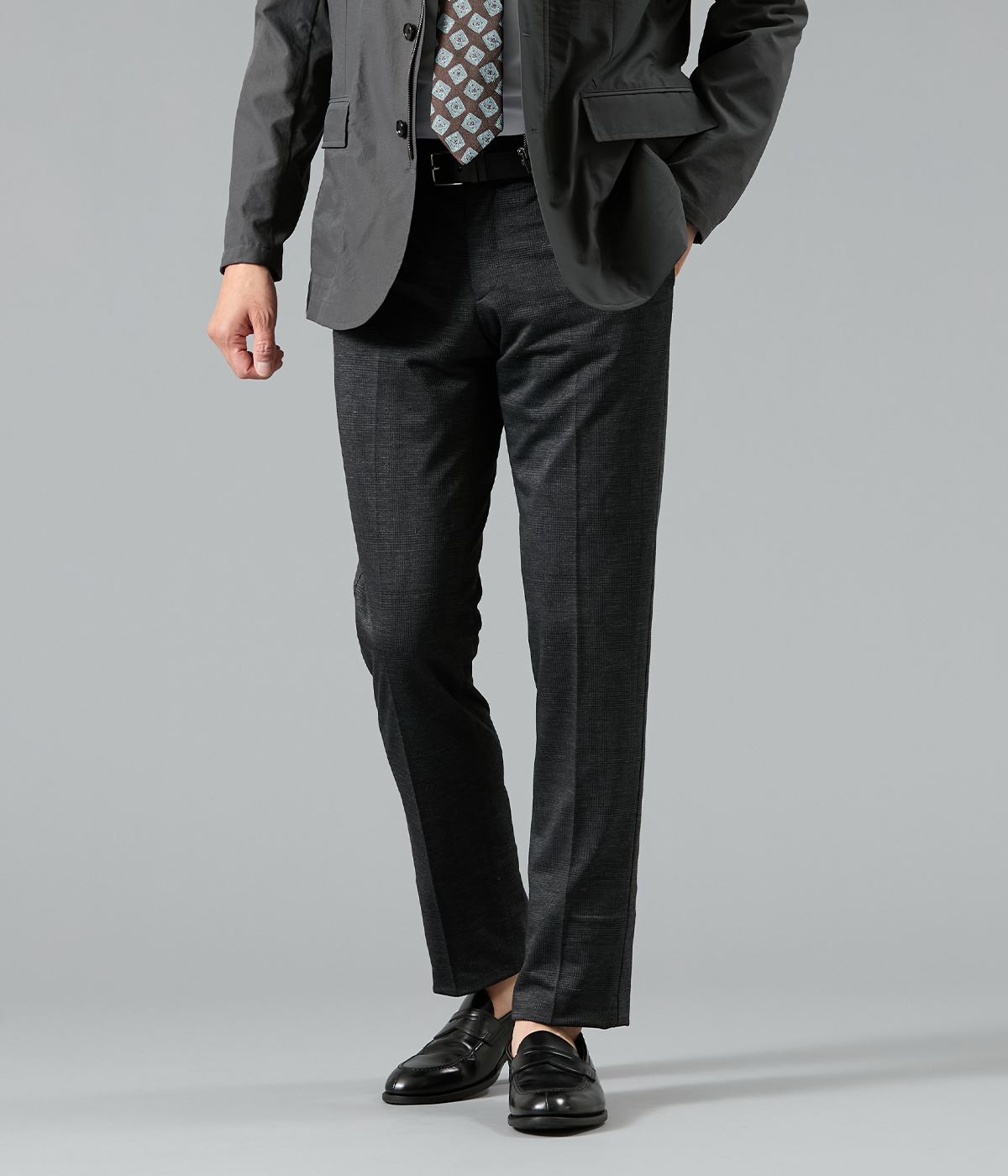 【ウォッシャブル・ストレッチ】MOVING COMFORT グレンチェック ジャージー ウエストアジャストパンツ(セットアップ対応)