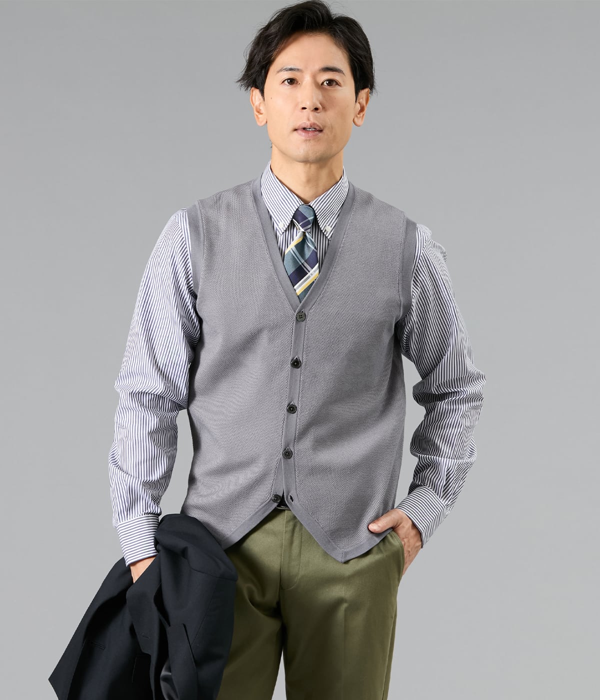 【ウォッシャブル】Vネック 前開きニットベスト