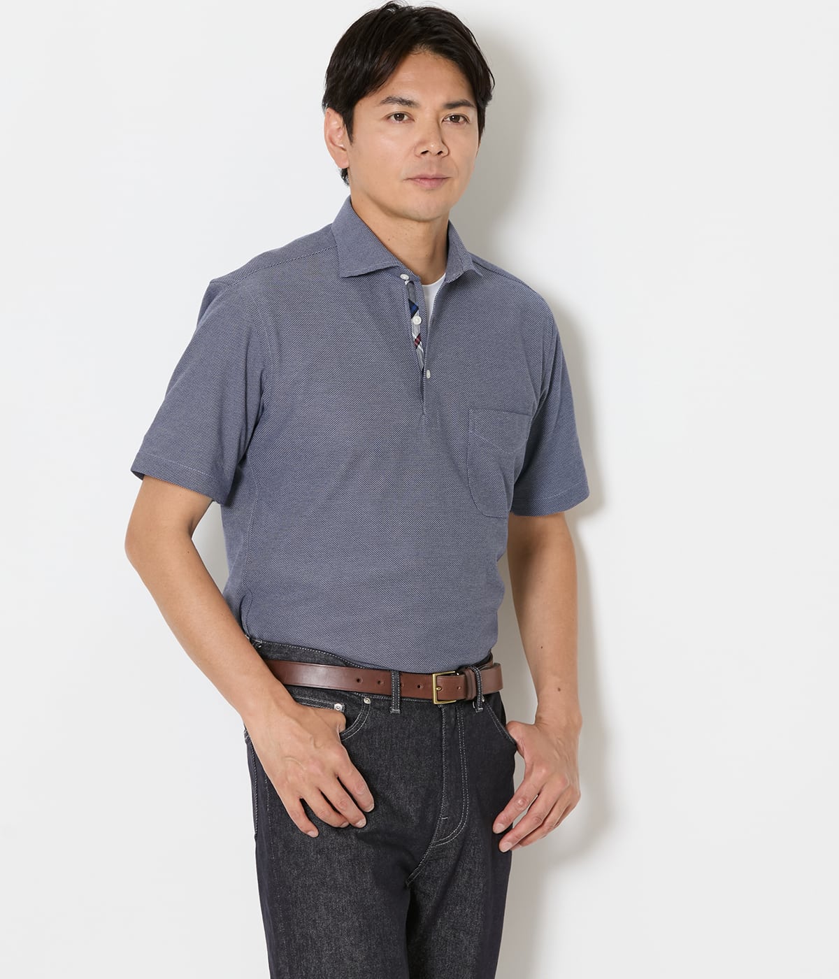 【吸水速乾】I cotoni di Albini 半袖カッタウェイカラーポロシャツ