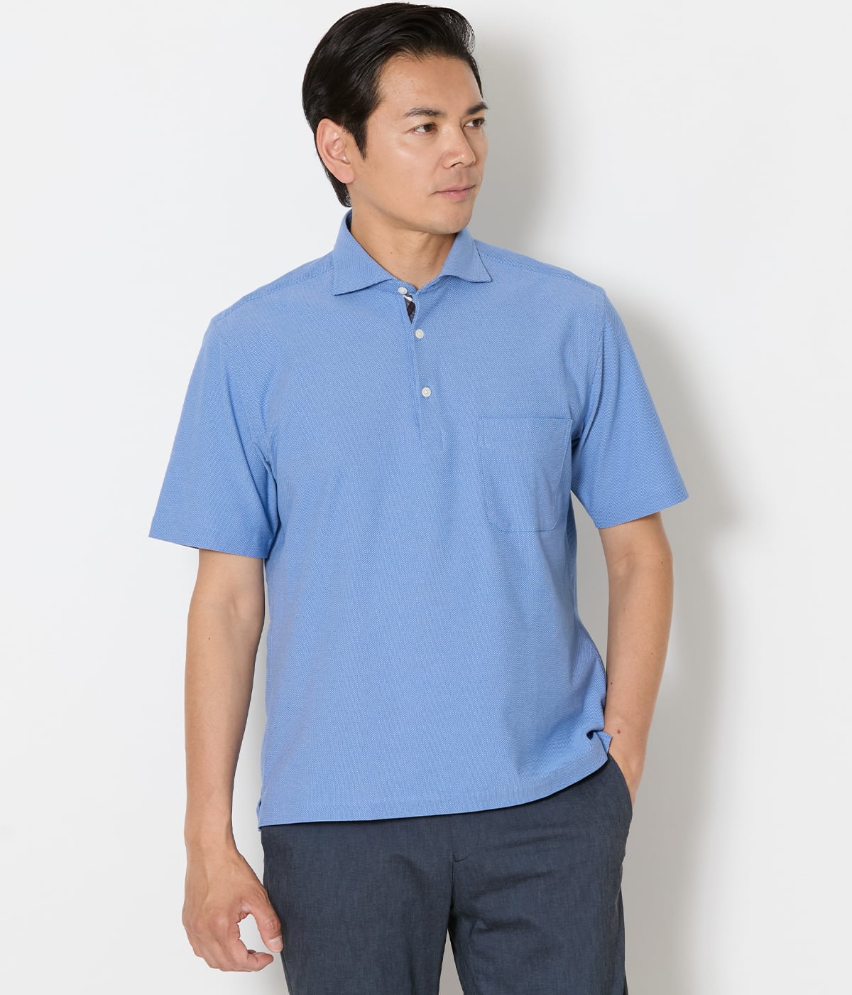 【吸水速乾】I cotoni di Albini 半袖カッタウェイカラーポロシャツ