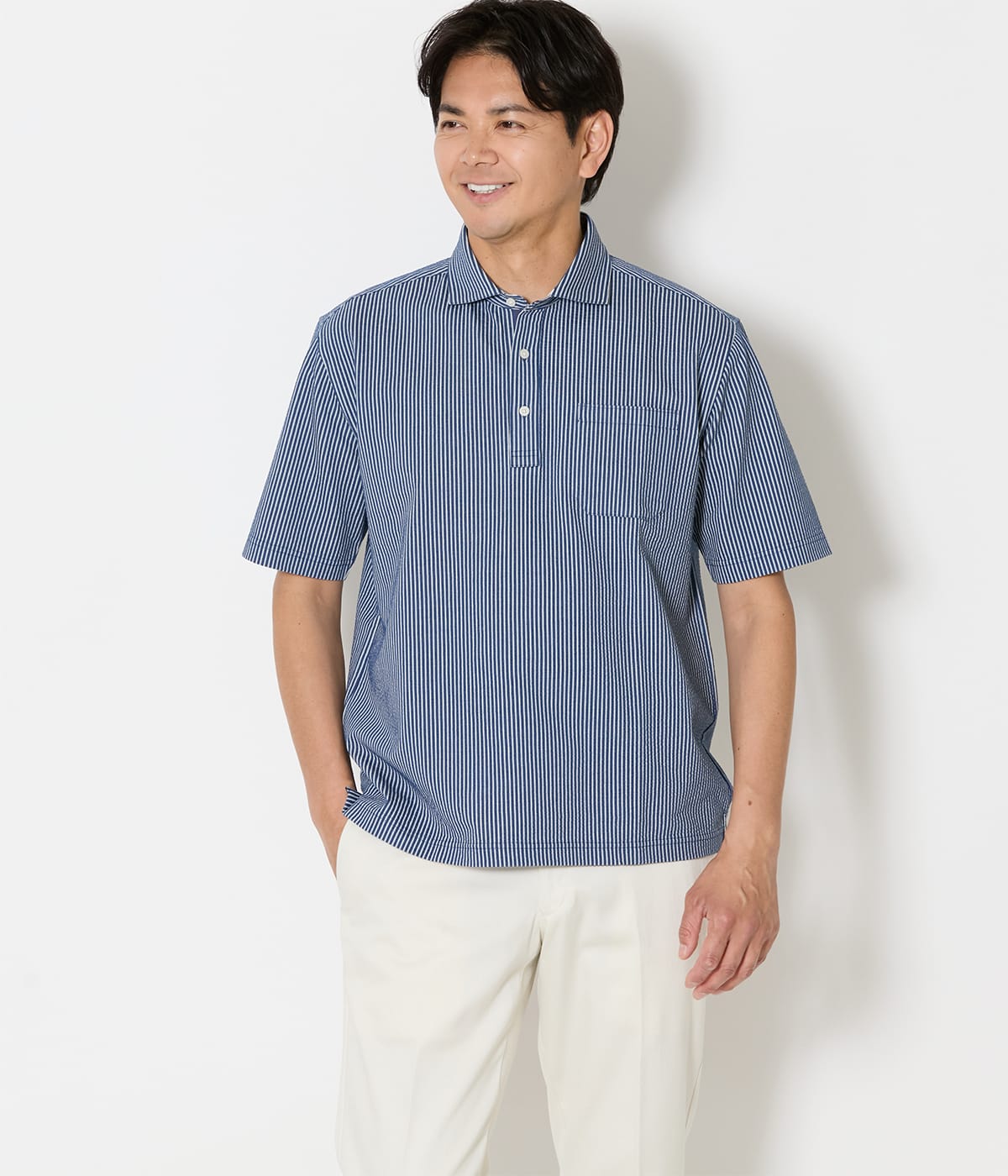 【吸水速乾】COOL COMFORT サッカーストライプ カッタウェイカラーポロシャツ