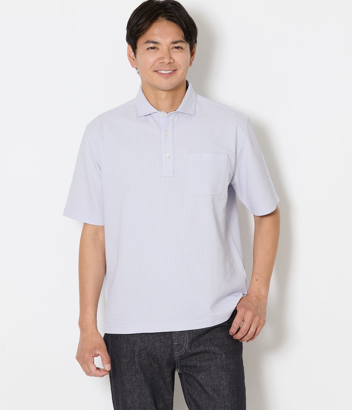 【吸水速乾】COOL COMFORT サッカーストライプ カッタウェイカラーポロシャツ