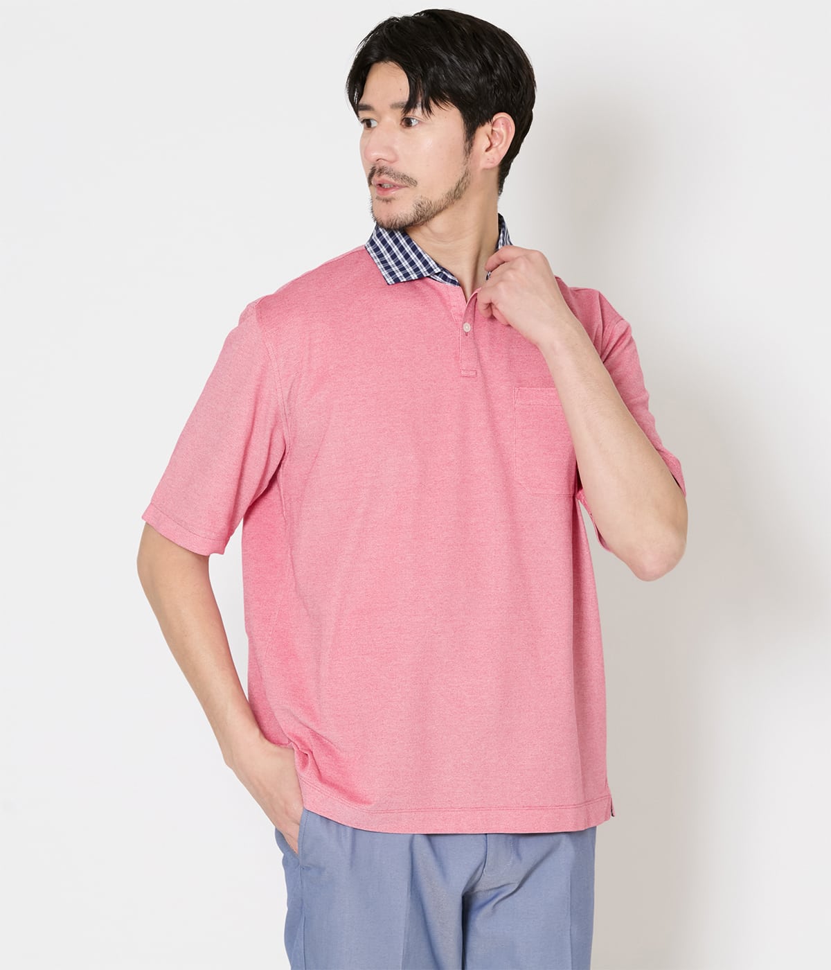 【吸水速乾】COOL COMFORT カノコ 布帛カッタウェイカラー スキッパーポロシャツ