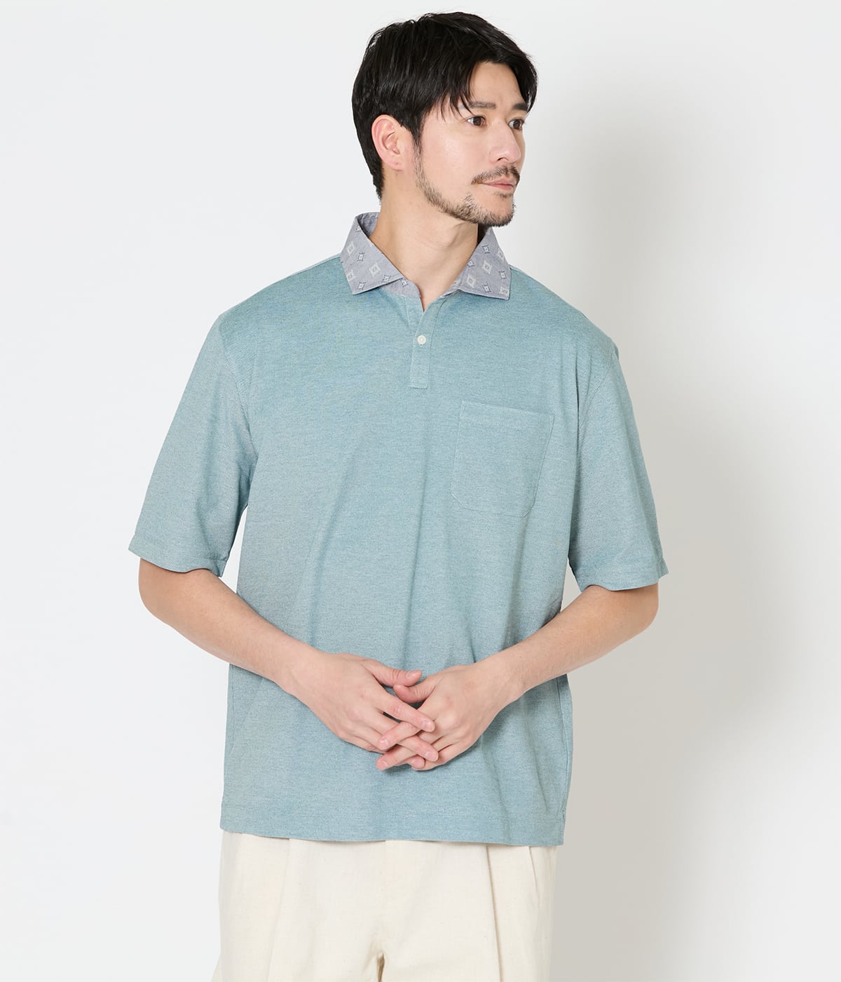 【吸水速乾】COOL COMFORT カノコ 布帛カッタウェイカラー スキッパーポロシャツ