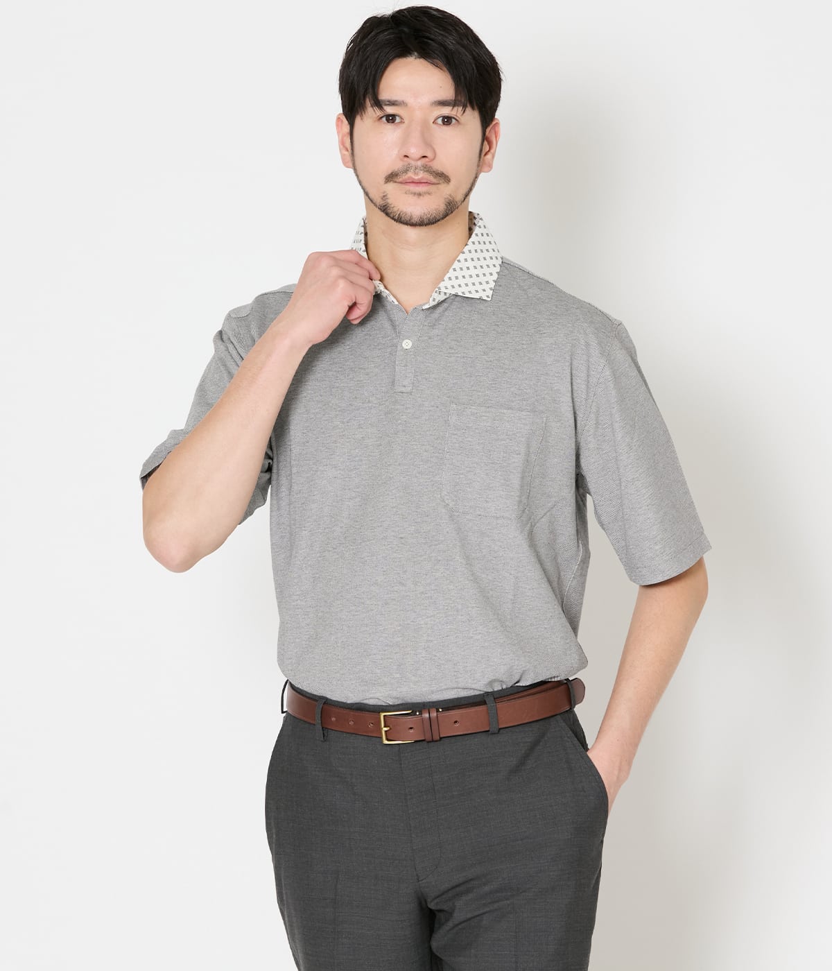 【吸水速乾】COOL COMFORT カノコ 布帛カッタウェイカラー スキッパーポロシャツ