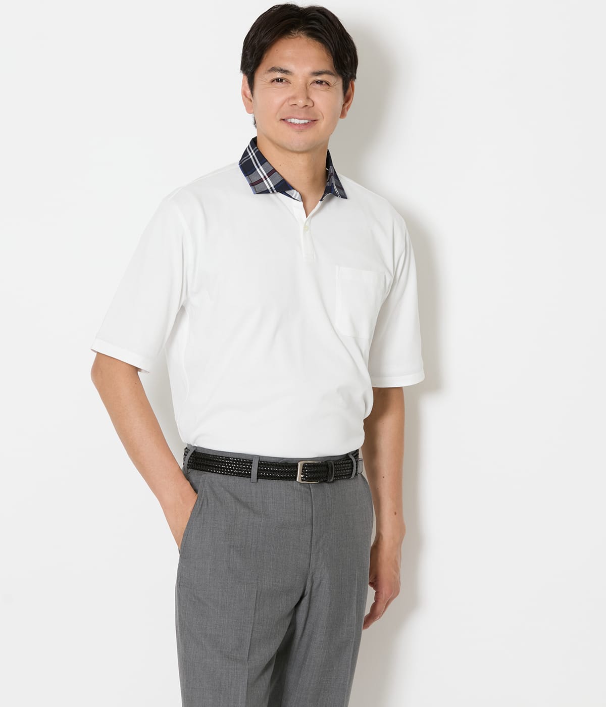 COOL COMFORT ニューヨーカータータン 布帛カッタウェイスキッパーポロシャツ