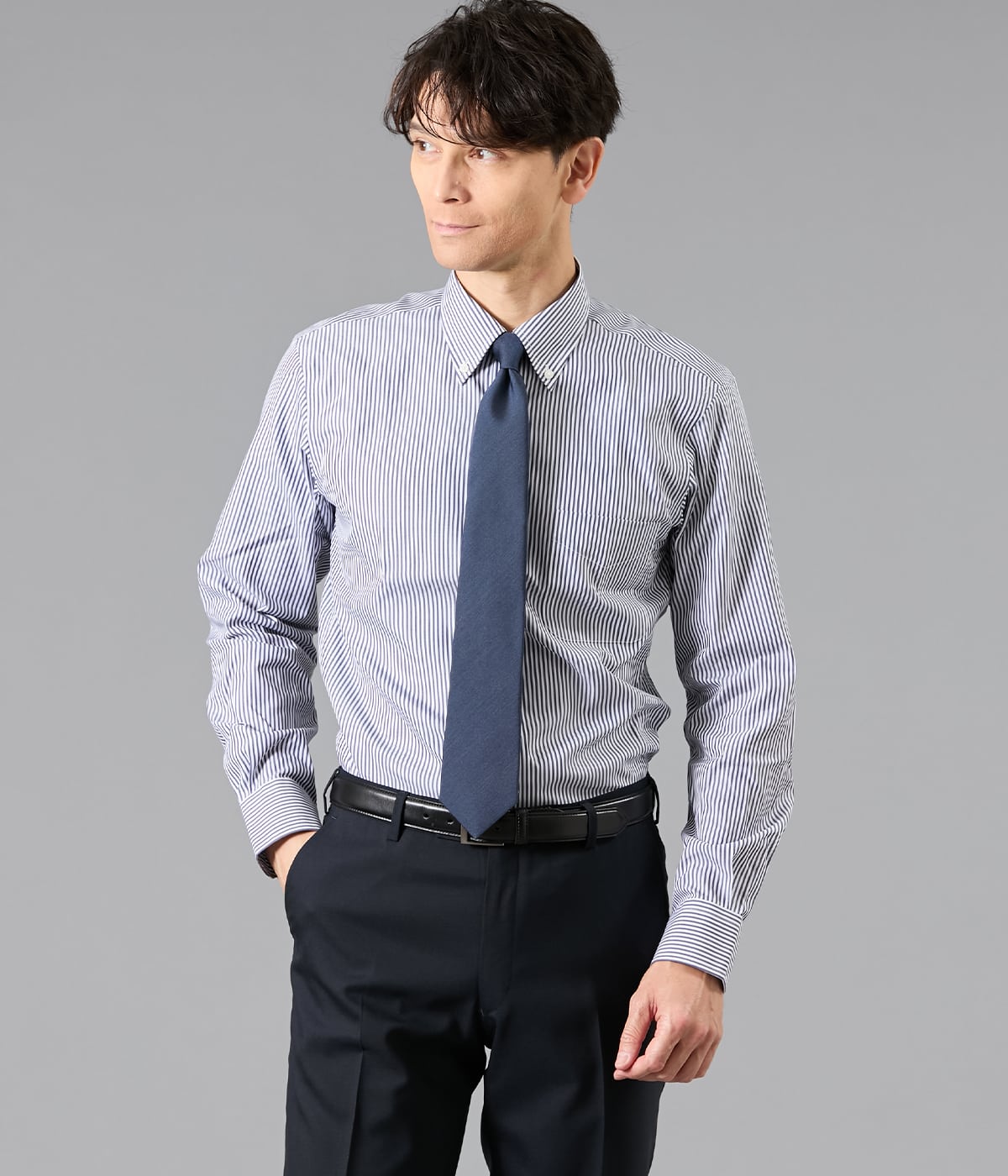 NY CARE FREE・SUPIMA COTTON ロンドンストライプ 長袖ボタンダウンシャツ