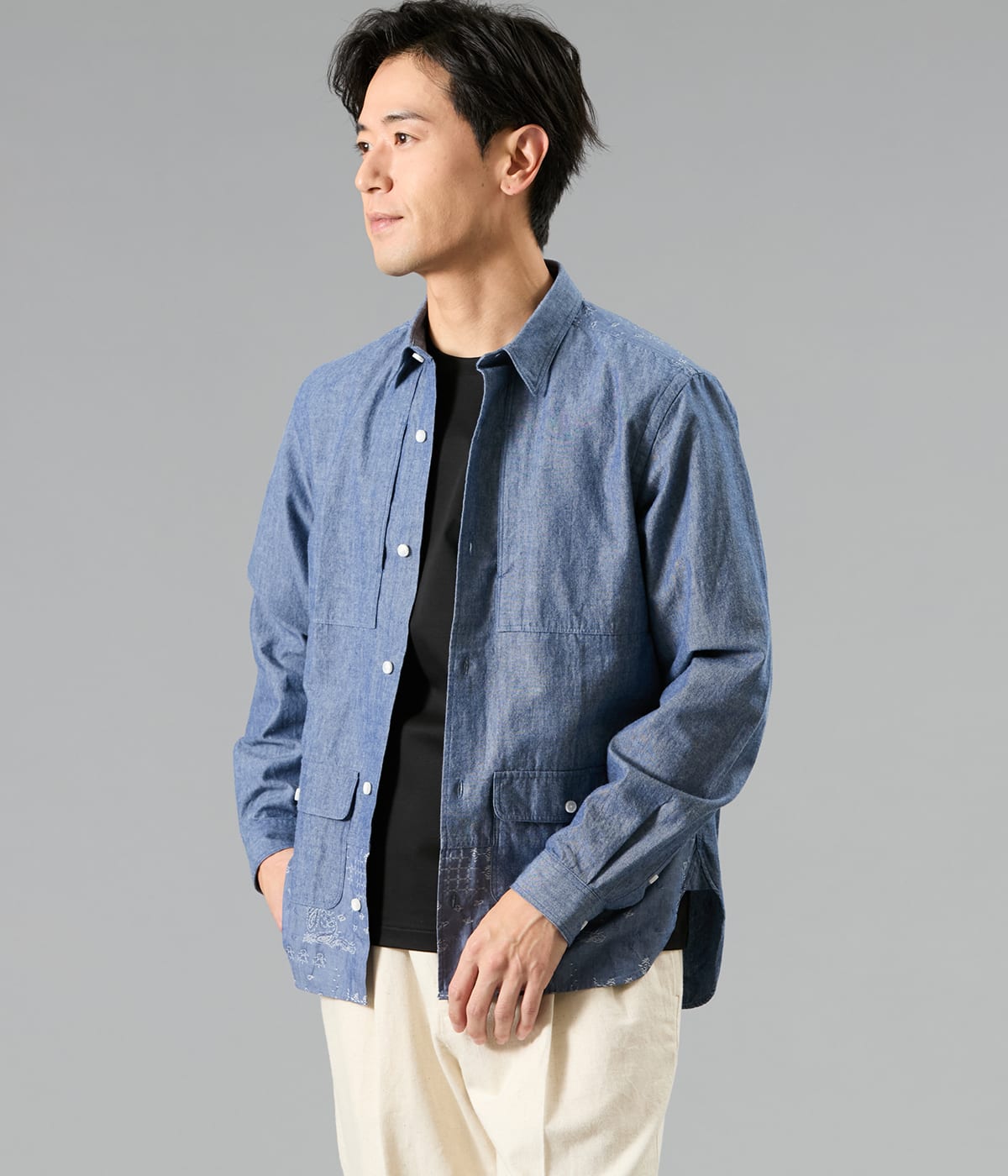 ダンガリー 切り替え羽織りシャツ