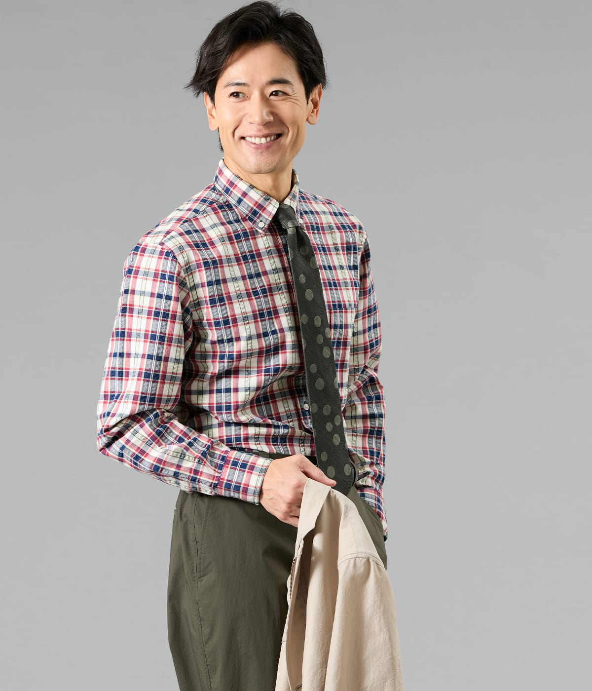 【吸水速乾】サッカー デジタルミックスカラーチェック 長袖ショートボタンダウンシャツ