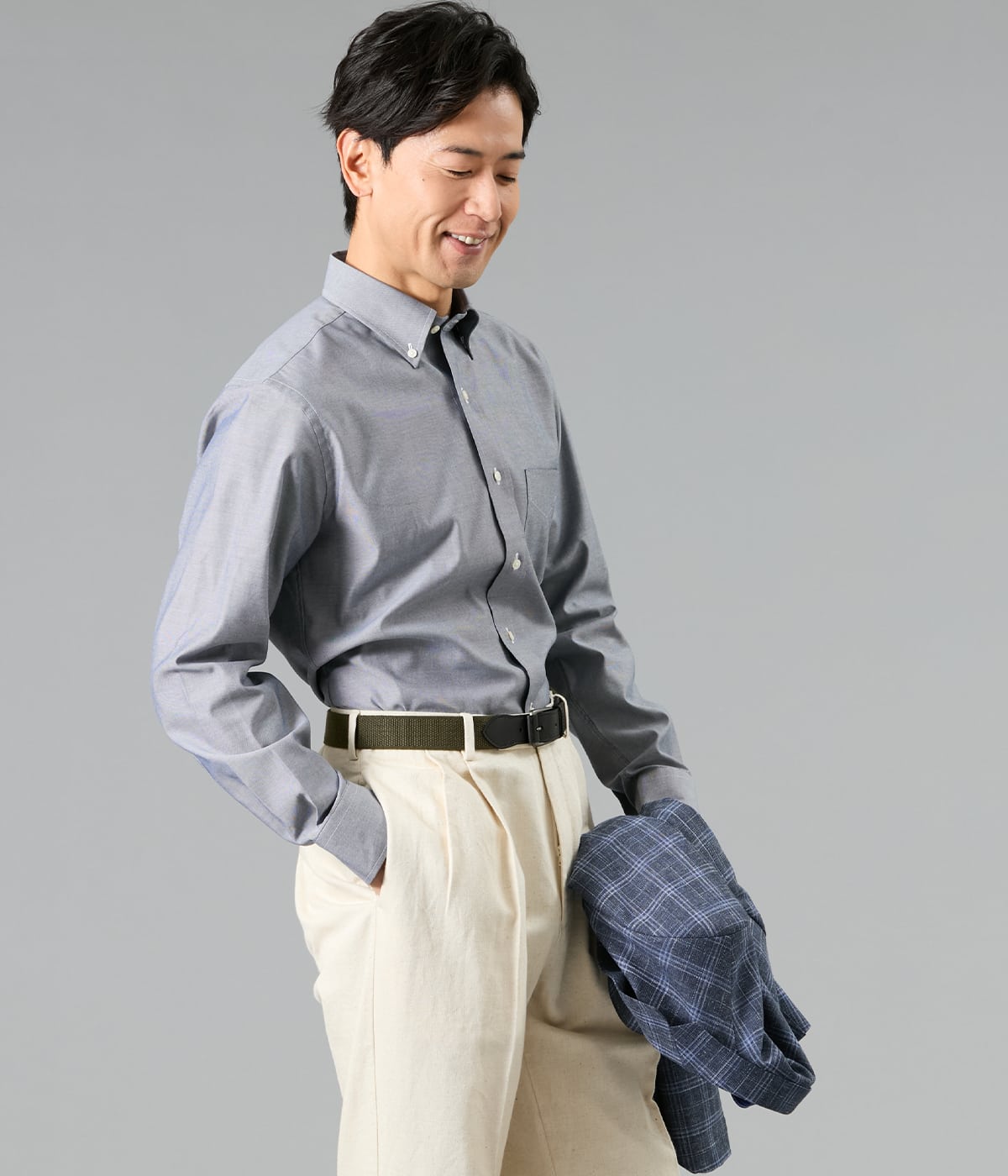 NY FitEase オックス 長袖ショートボタンダウンシャツ