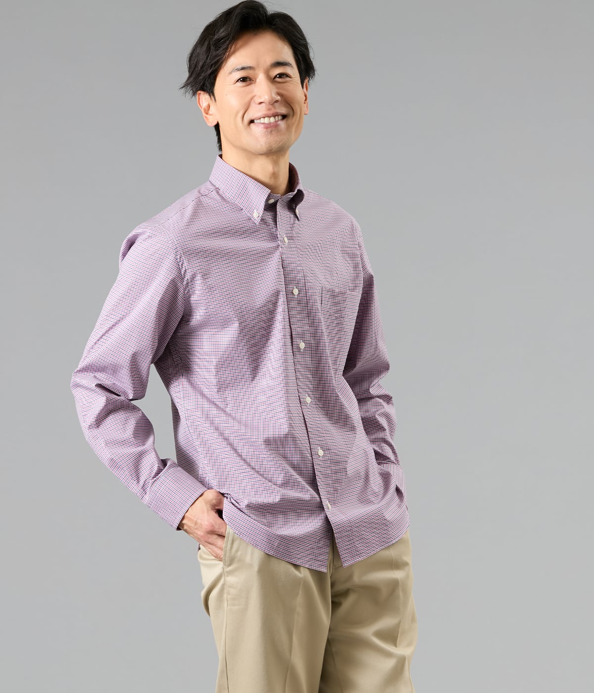 NY FitEase マイクロタッターソール 長袖ショートボタンダウンシャツ