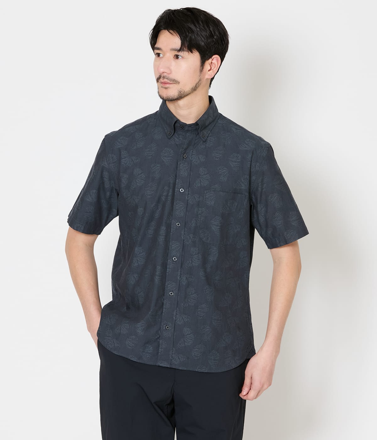 バタフライジャカード 半袖ショートボタンダウンシャツ