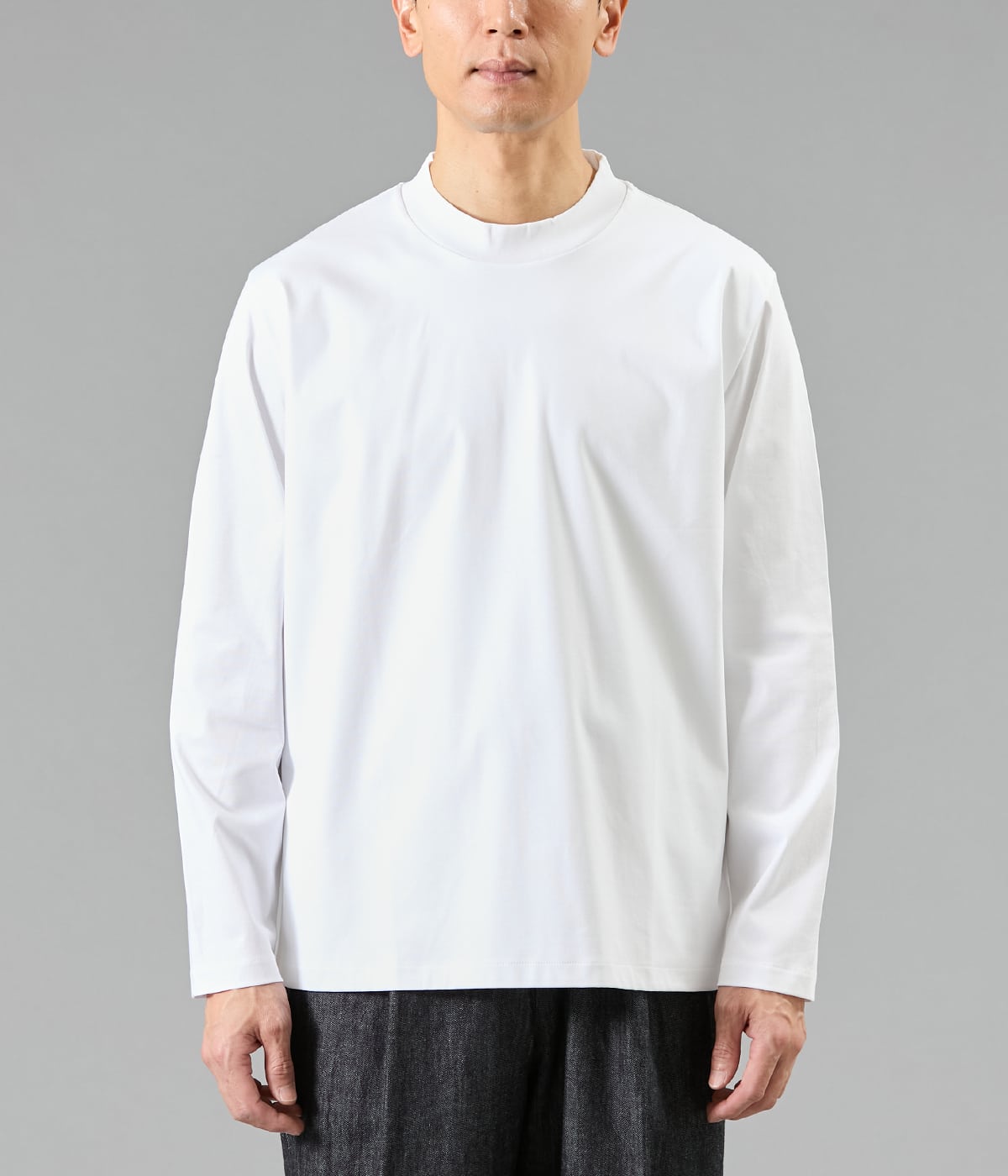 NY CARE FREE 長袖 モックネック ドレスTシャツ（ホワイト）(15608661