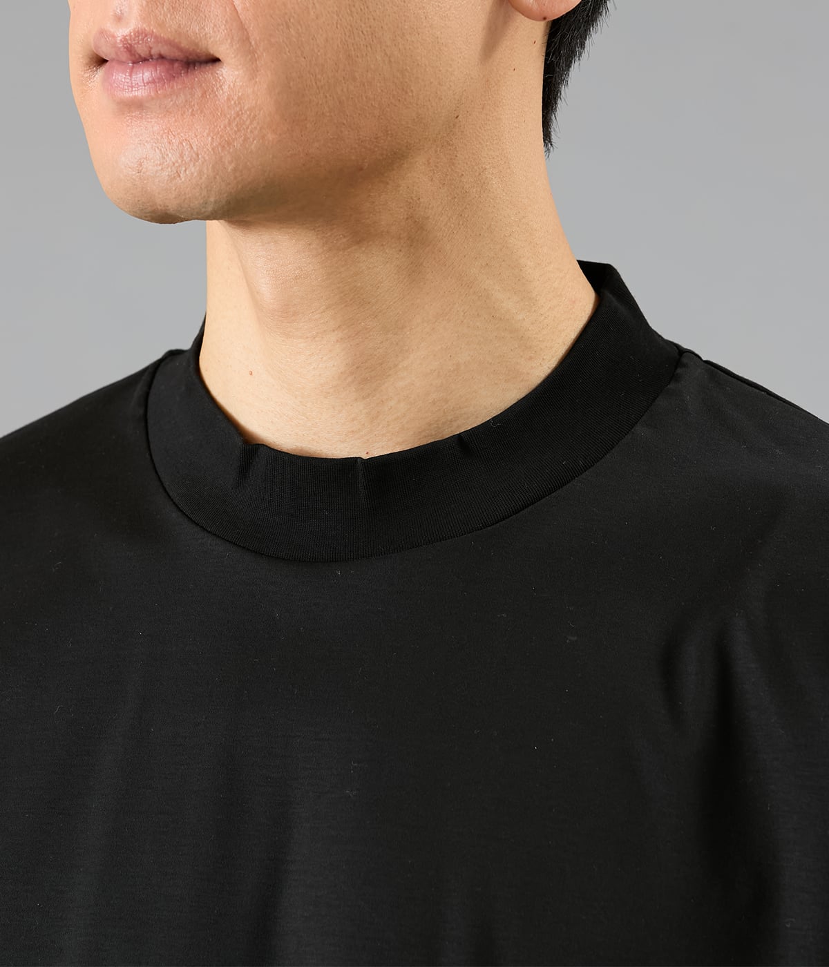 NY CARE FREE 長袖 モックネック ドレスTシャツ（ブラック）(15608663