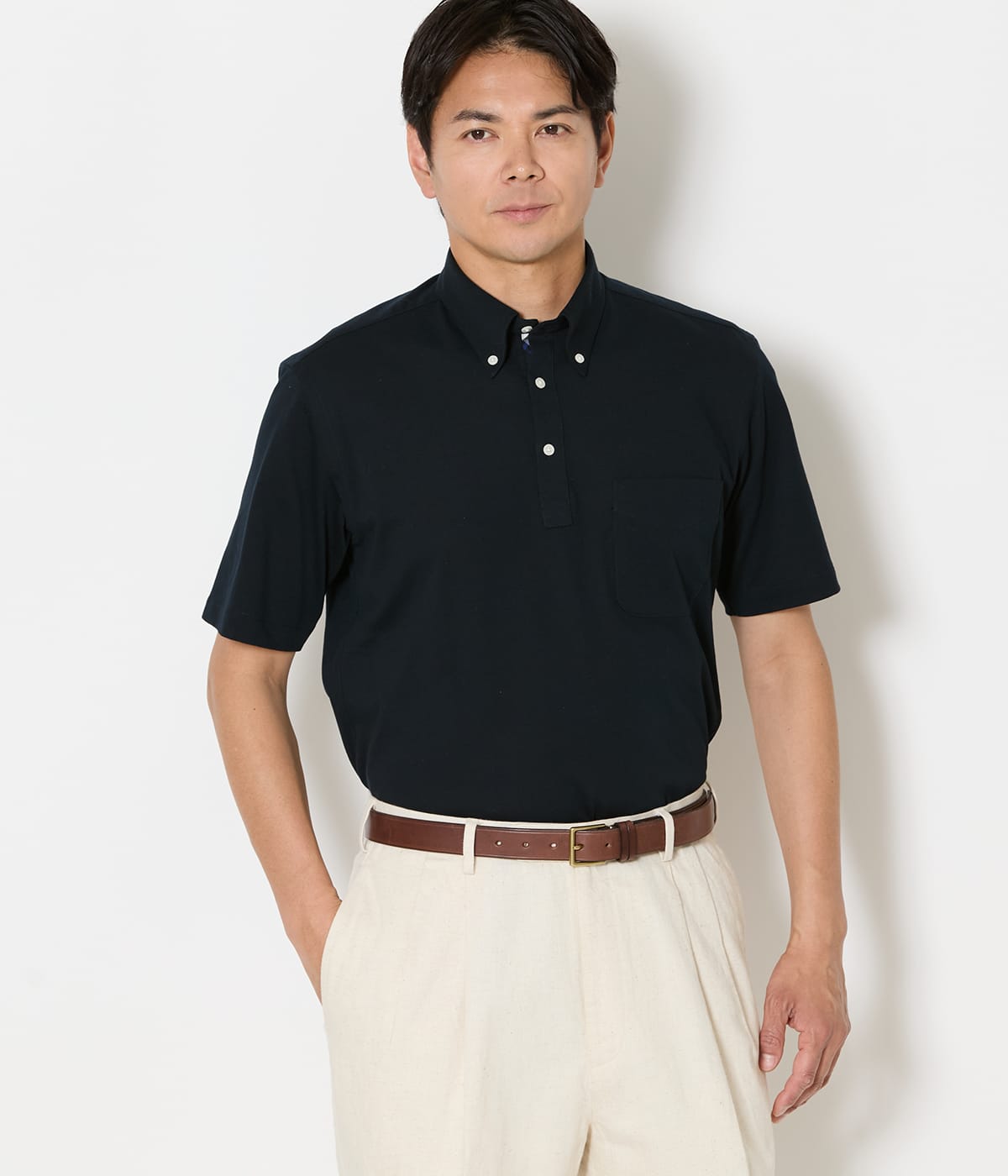 NY CARE FREE アポロコット プルオーバーボタンダウンポロシャツ