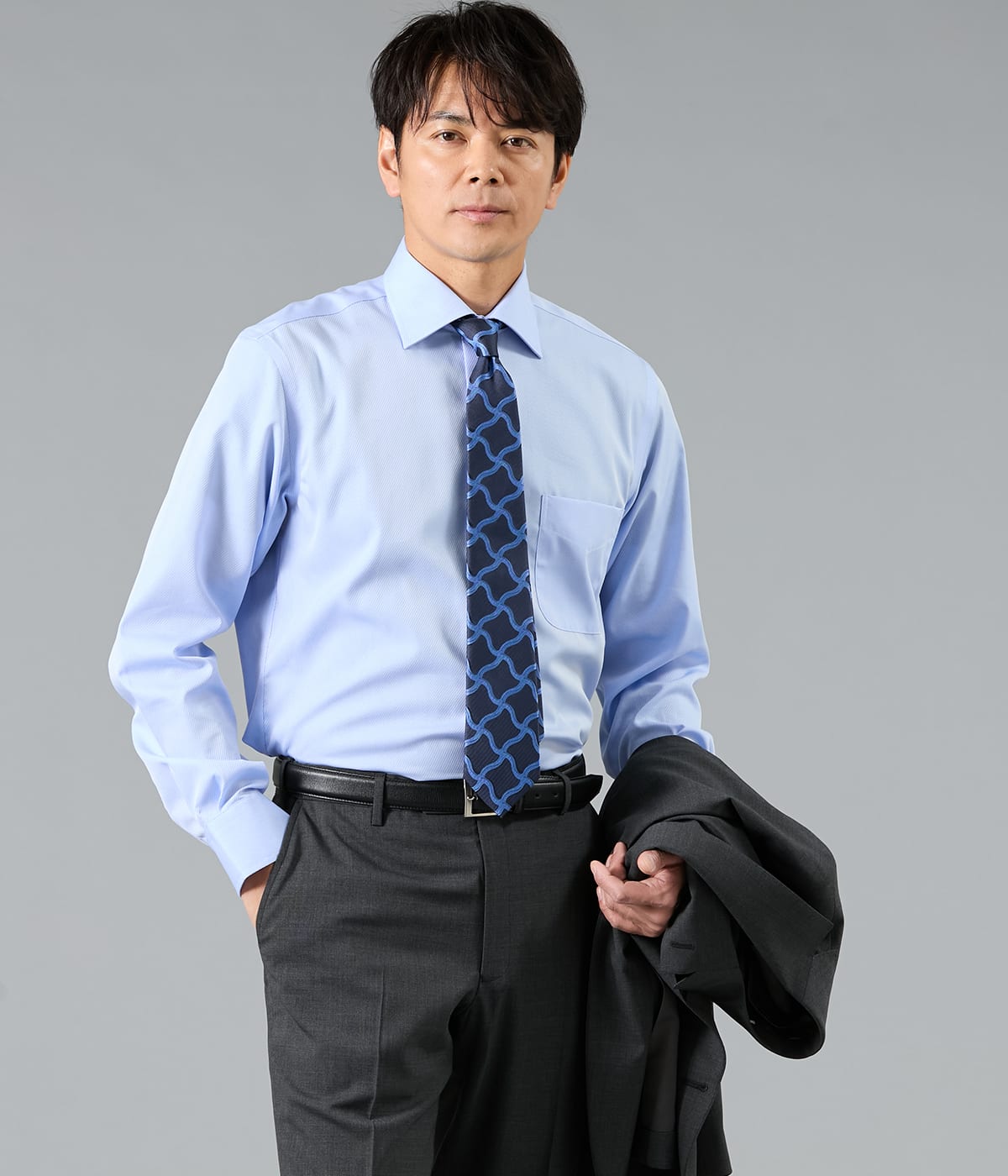 NY CARE FREE ツイル 長袖ワイドカラーシャツ