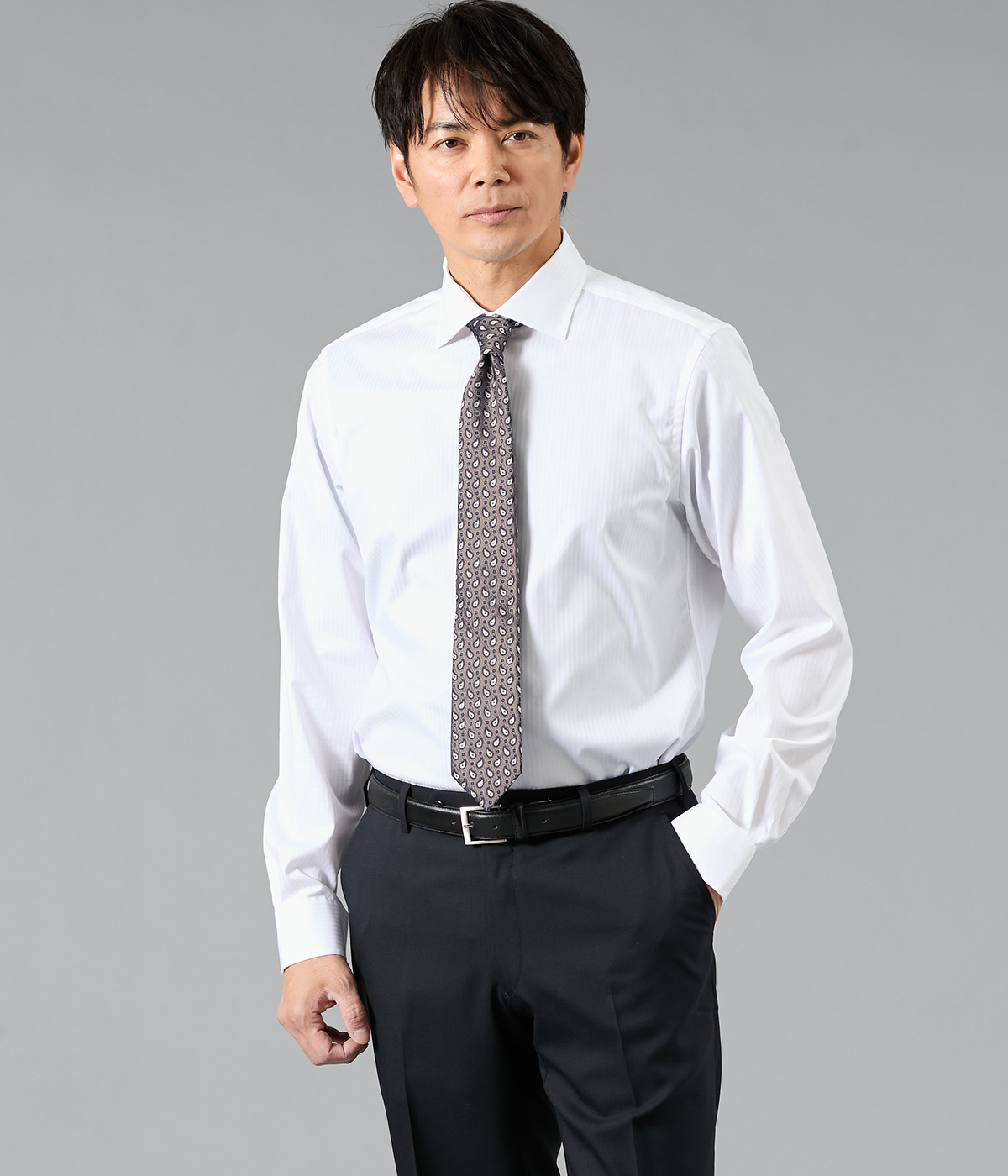 Easy Care シャドーストライプ 長袖スリムフィットシャツ