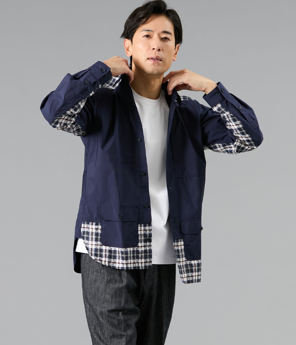 ニューヨーカータータン 切り替え羽織りシャツ