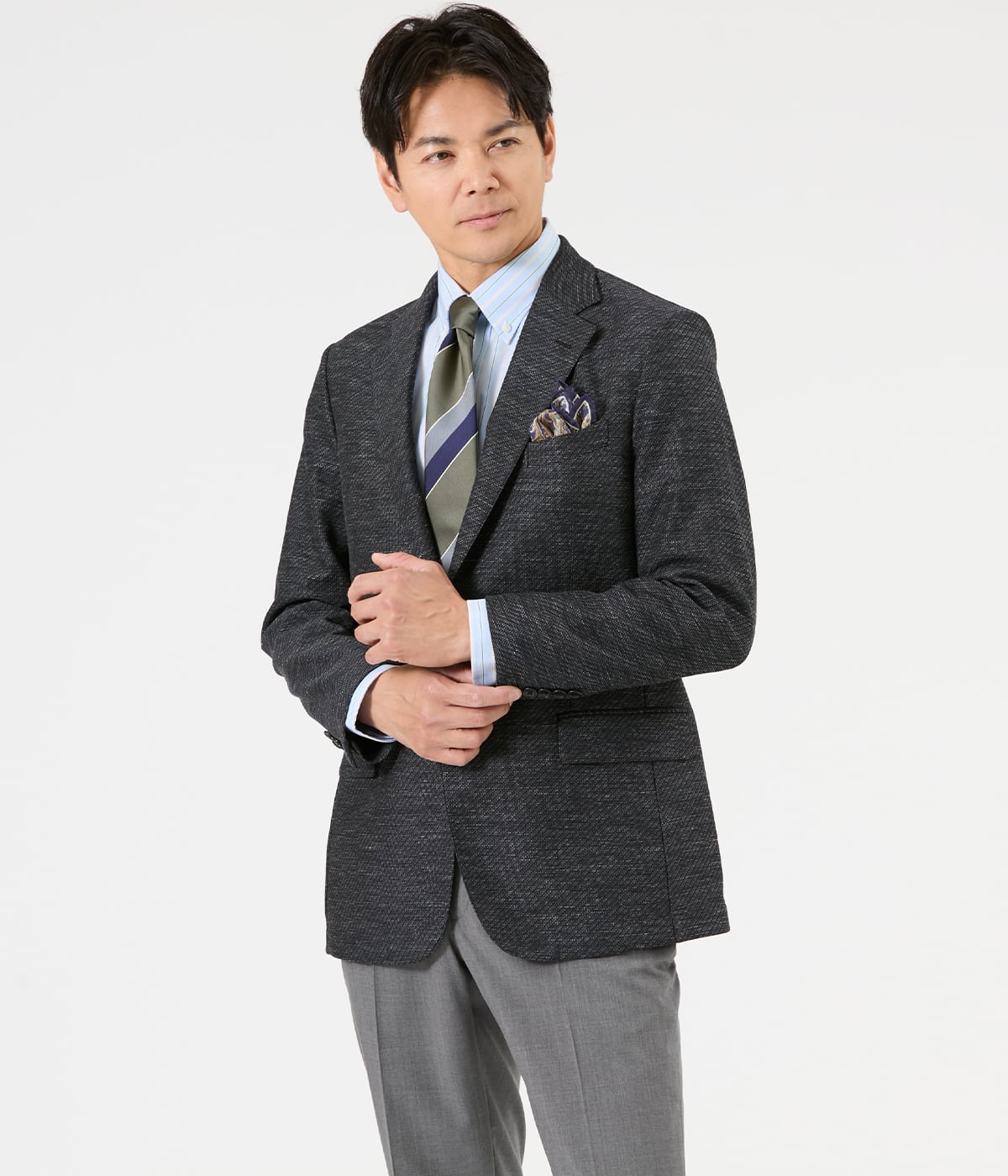 【ウォッシャブル・ストレッチ】リネン混ポリエステル メランジジャージー ジャケット