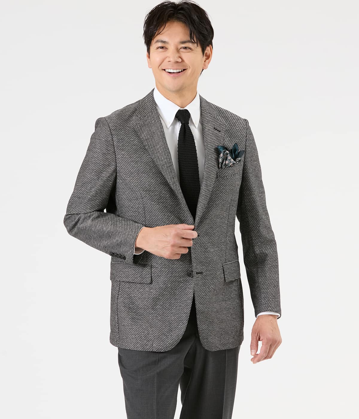 【ウォッシャブル・ストレッチ】リネン混ポリエステル メランジジャージー ジャケット