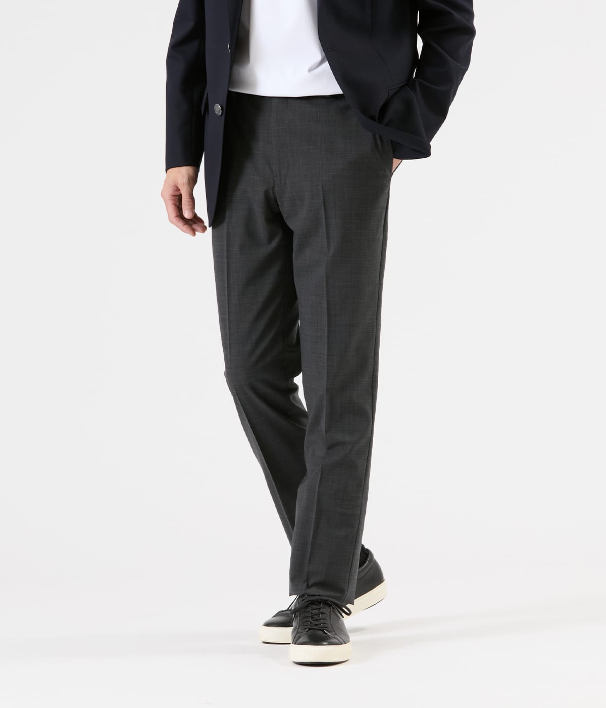 【ウォッシャブル・防シワ・ストレッチ】メランジクロス スラックス