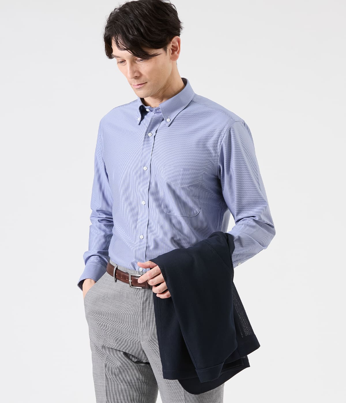 【ストレッチ・吸水速乾・通気性】トリコット 千鳥 長袖ボタンダウンシャツ