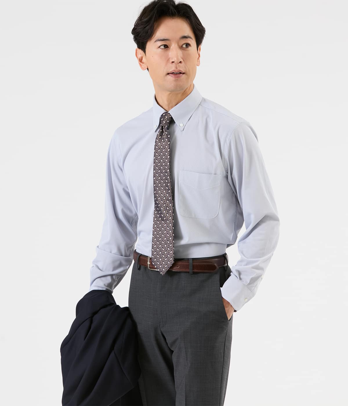 【接触冷感・吸水速乾・ストレッチ・通気性】トリコットストライプ 長袖ボタンダウンシャツ