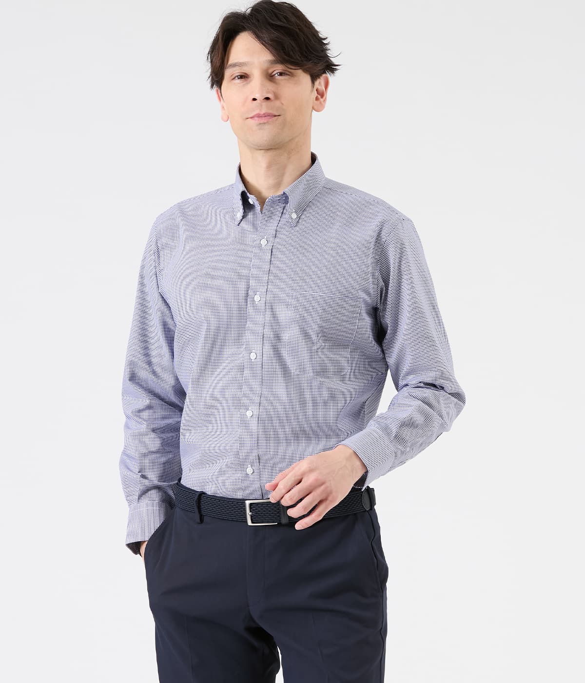 Easy Care ハウンドトゥース 長袖ボタンダウンシャツ