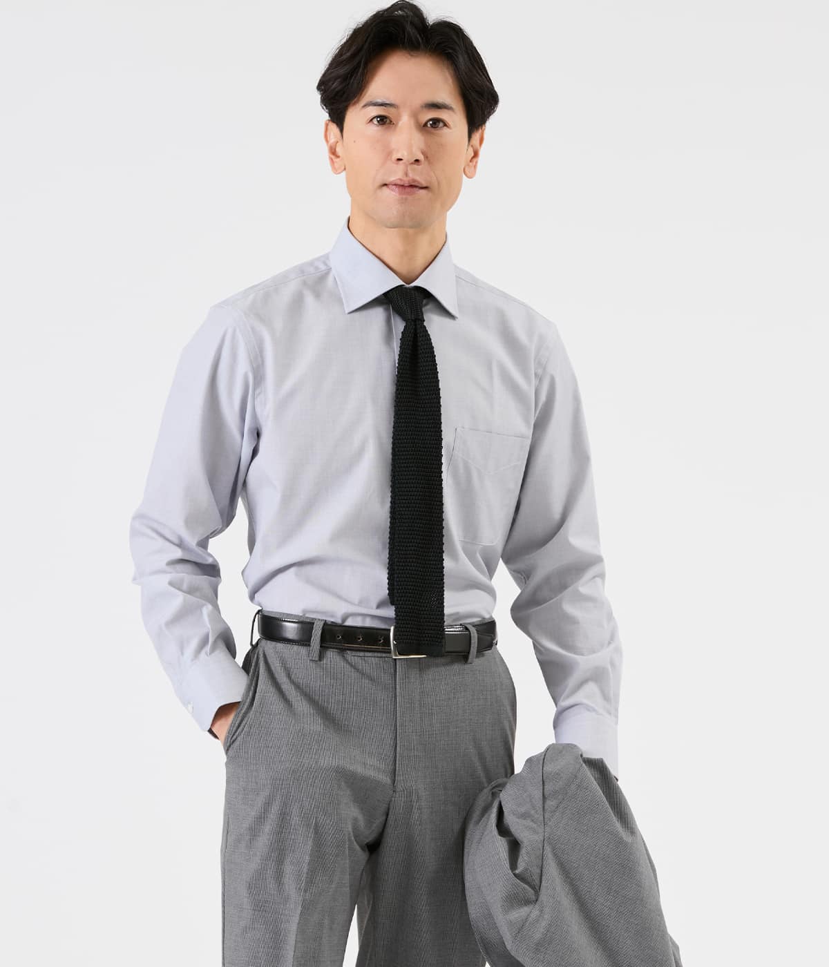 Easy Care ハケメシャンブレー 長袖ワイドカラーシャツ