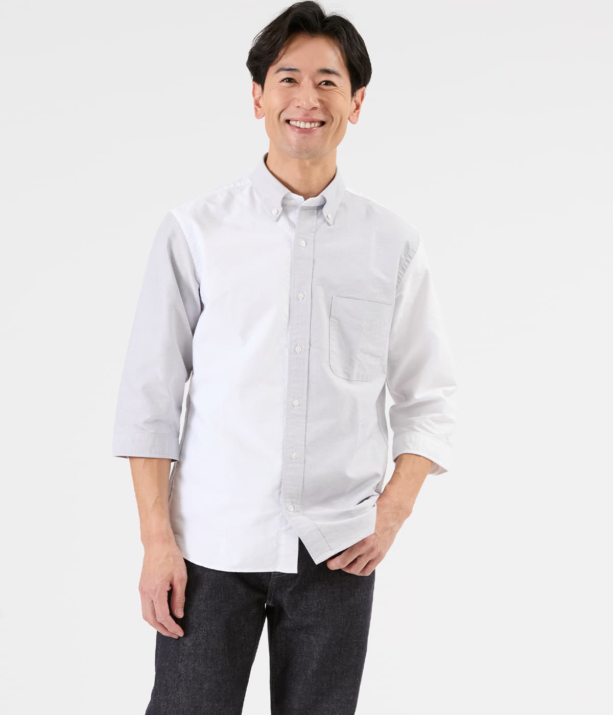 オックス クレイジーパターン 七分袖ショートボタンダウンシャツ