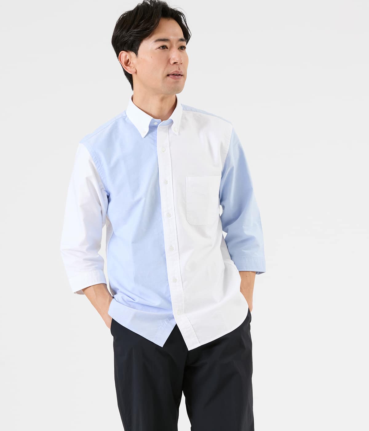 オックス クレイジーパターン 七分袖ショートボタンダウンシャツ