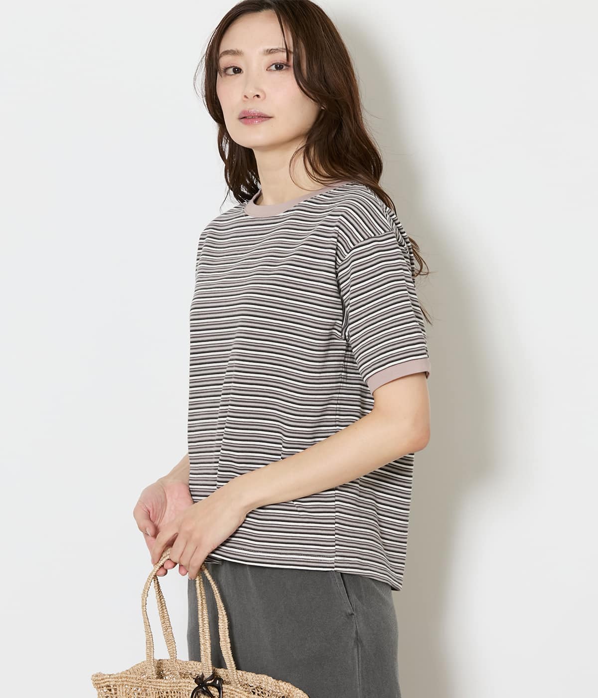 【WEB限定】STAR&STRIPE (スターアンドストライプ) マルチボーダーリンガーTシャツ(グレー)