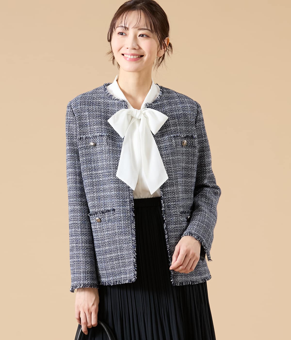 ソフトミックスツィード ノーカラージャケット