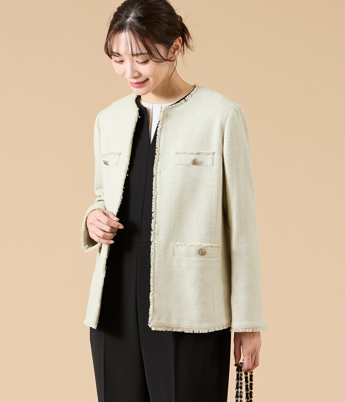 ソフトミックスツィード ノーカラージャケット