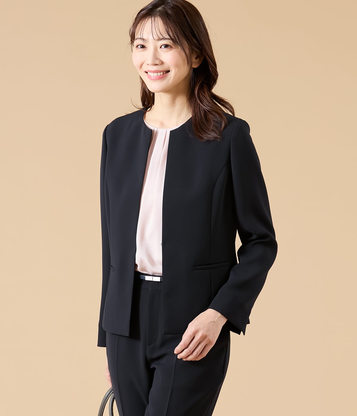 【ウォッシャブル】シルキークロス ノーカラ―ジャケット