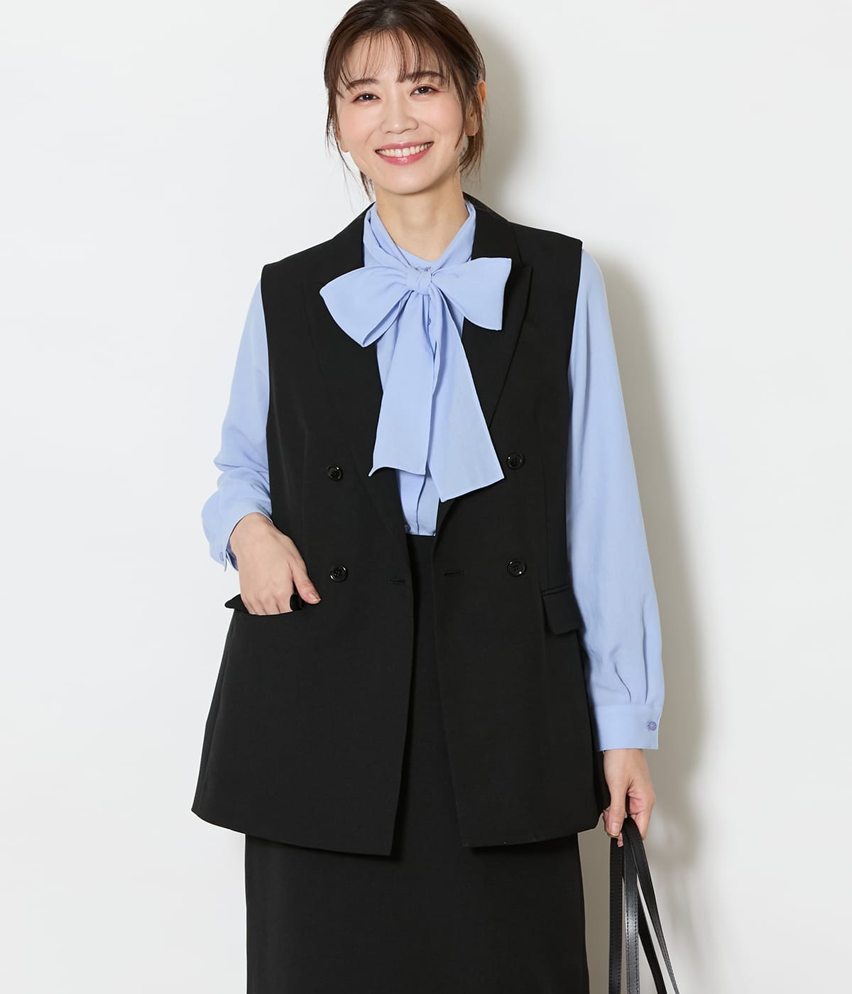 【ウォッシャブル】ブライトツイル ピークドラペルダブルブレストジレ