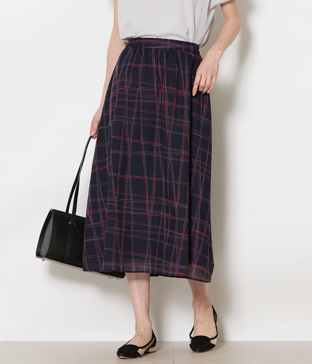 シアースウィングチェック ゴムギャザースカート