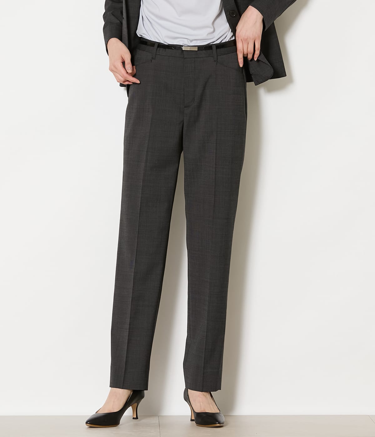 【ウォッシャブル】ウールピンヘッド テーパードパンツ