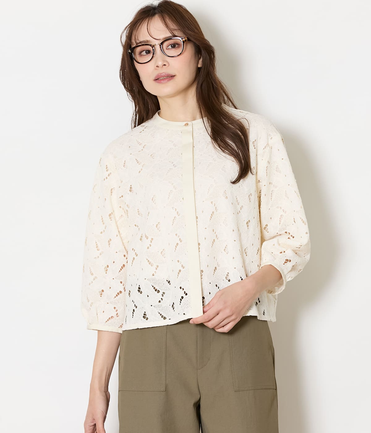 リーフモチーフラッセルレース ブラウスジャケット