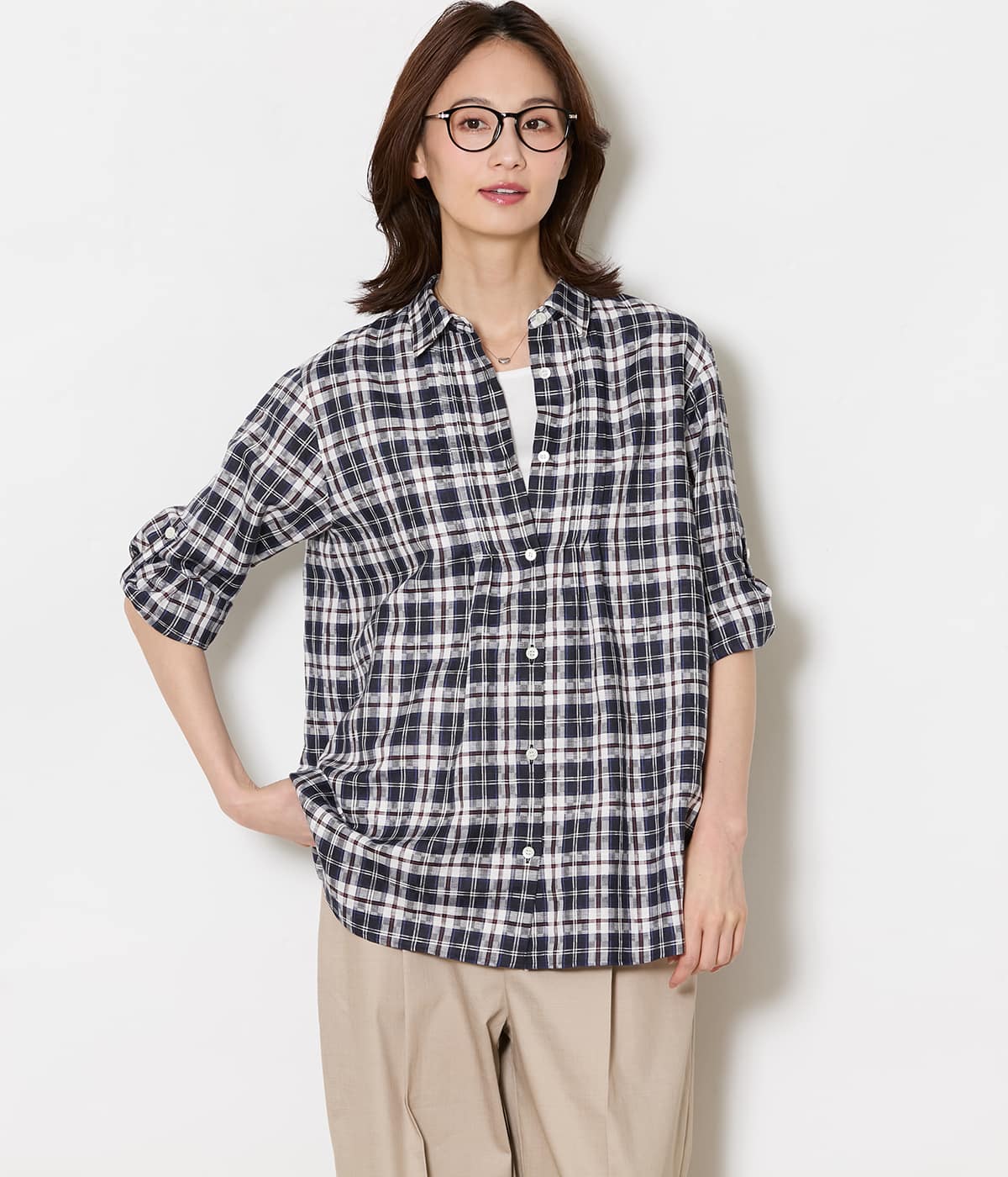Sunlight NEWYORKER Tartan 7分袖チュニックシャツ
